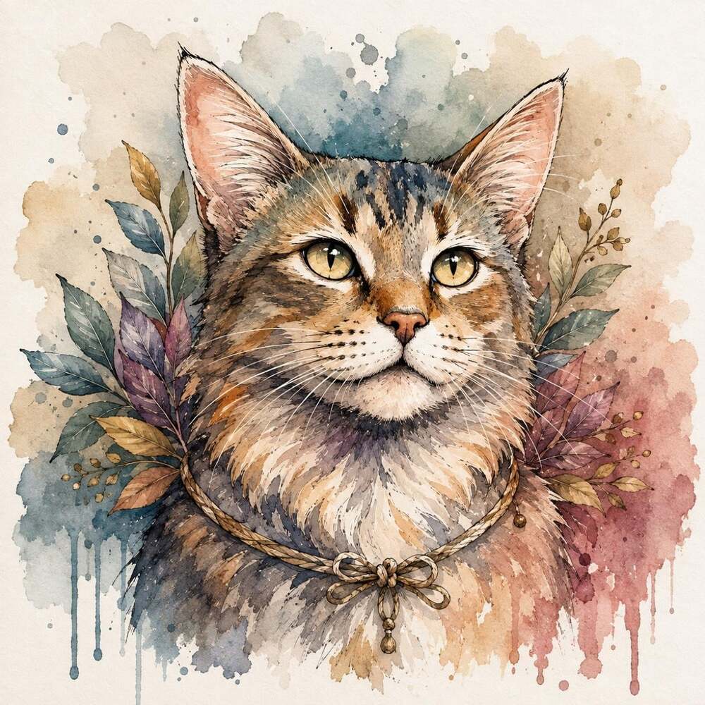 8 X 8 Watercolor Woodland Cat Wall 6824